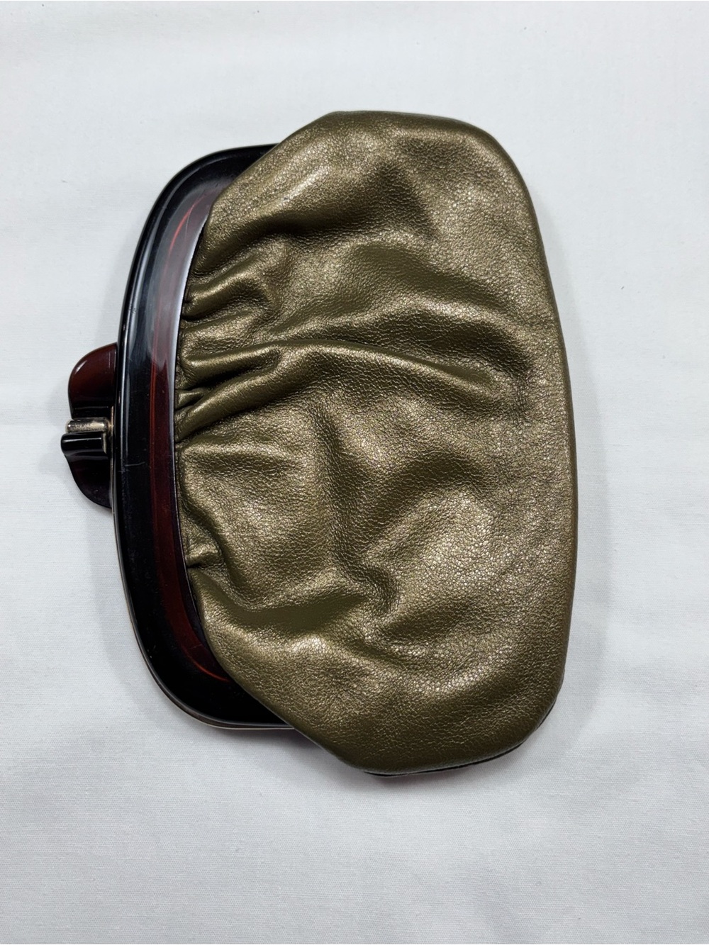 Vintage Italian Genuine Leather Metallic Gold Kiss-Lock Clutch Purse - Picture 6 of 16